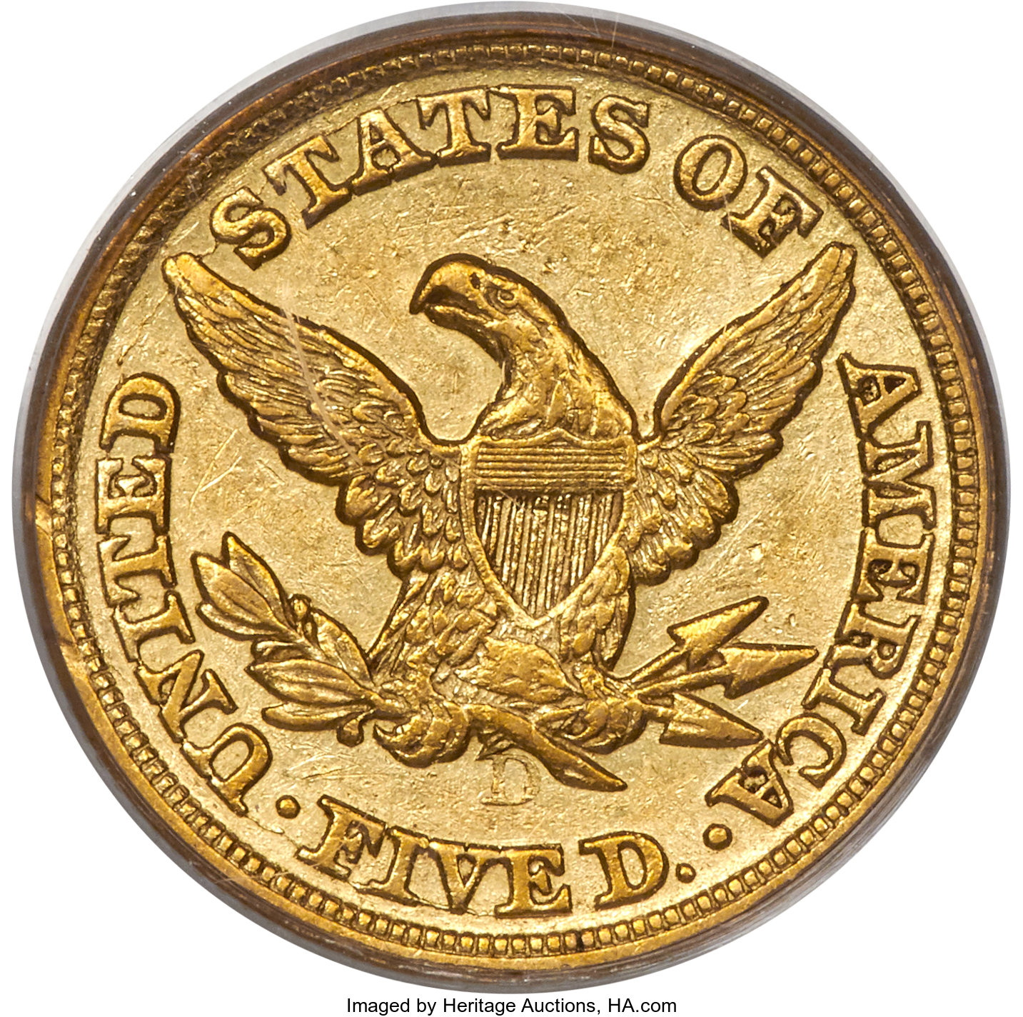 image for: 1850-D $5 AU50 PCGS. Variety 27-U....