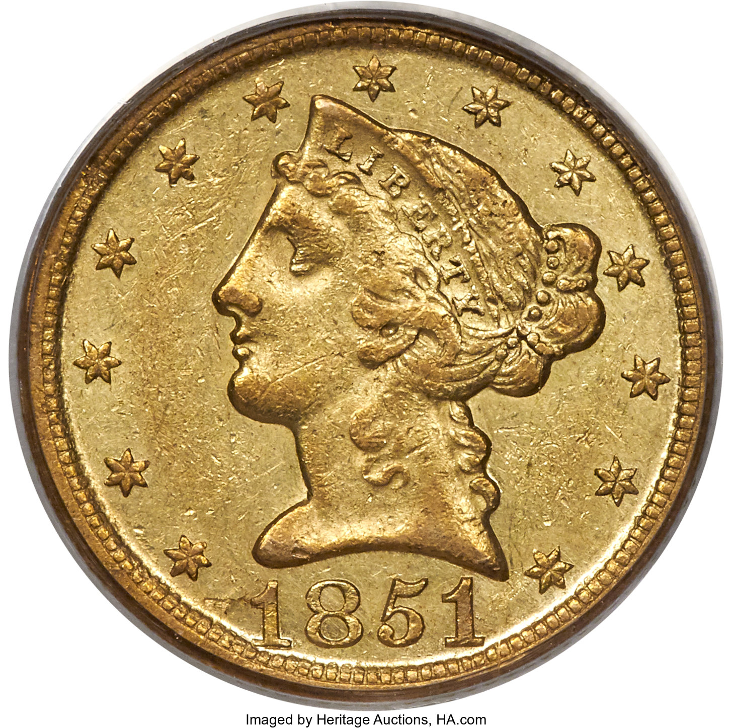 image for: 1851-D $5 AU53 PCGS. Variety 31-W....