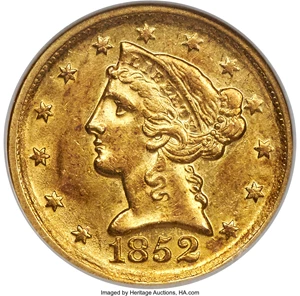 image for: 1852-D $5 AU58 NGC. CAC. Variety 32-V....