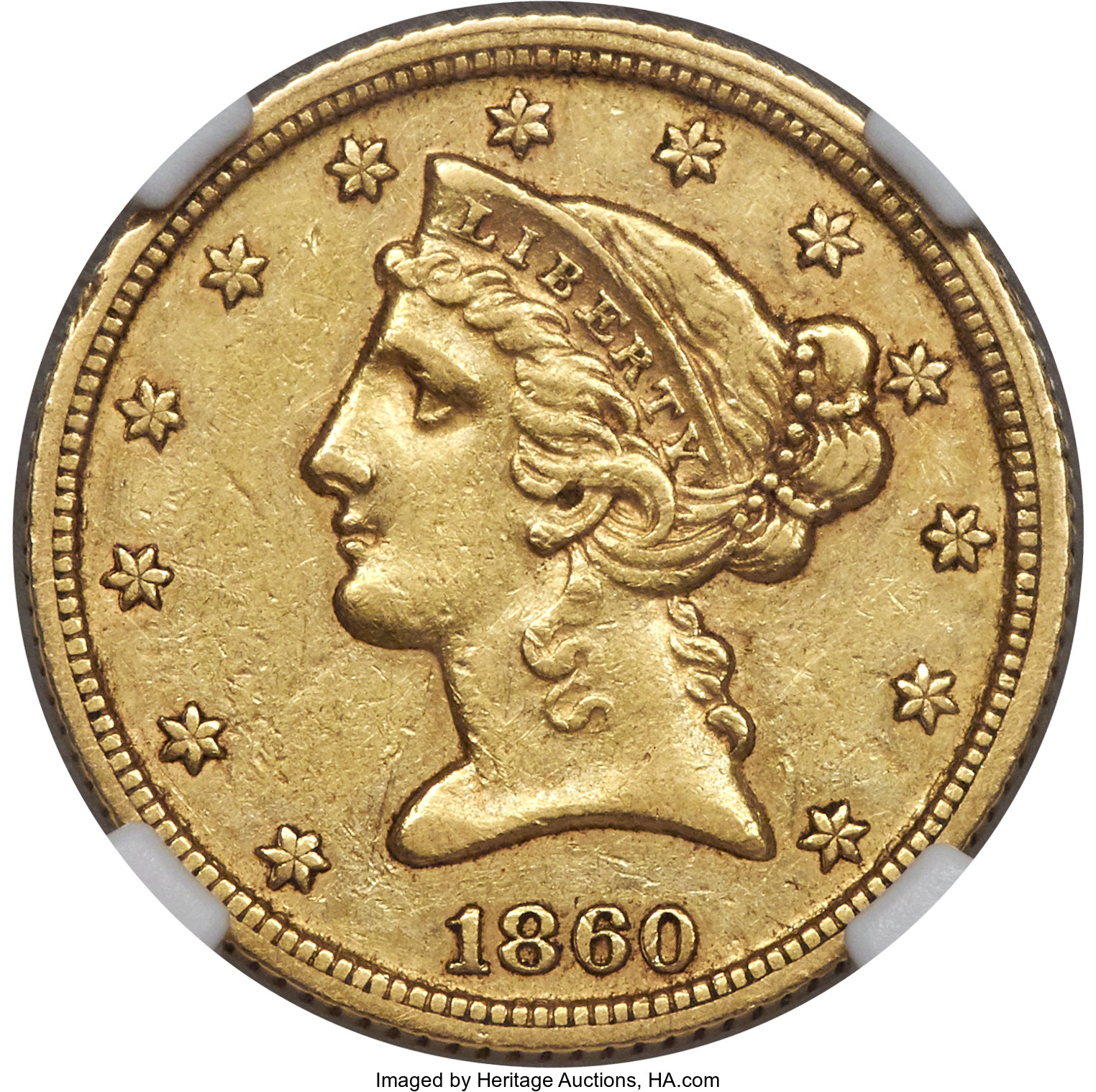 image for: 1860-C $5 AU53 NGC. Variety 1....