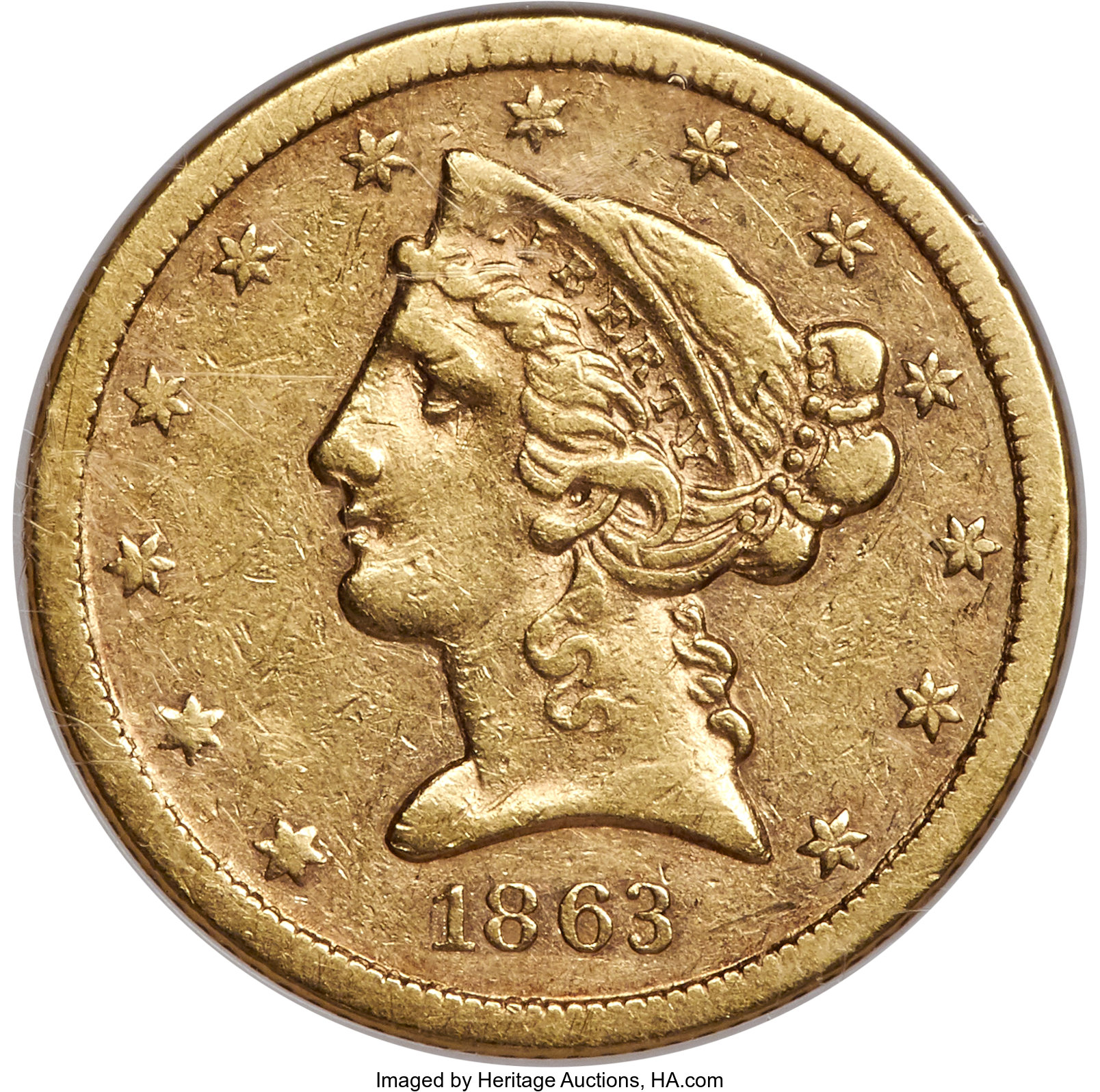 image for: 1863-S $5 XF45 NGC....