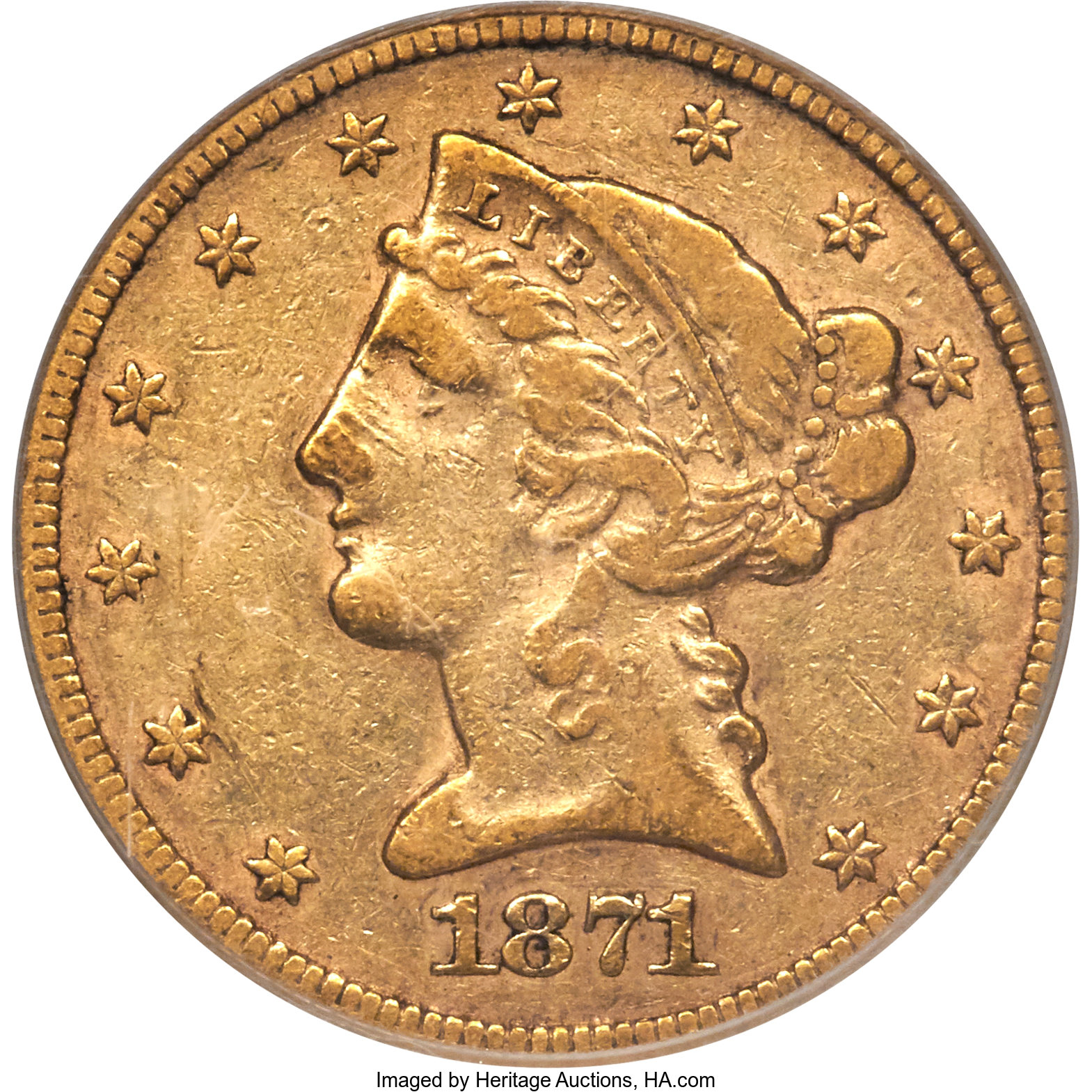 image for: 1871-CC $5 VF30 PCGS. CAC. Variety 1-A....