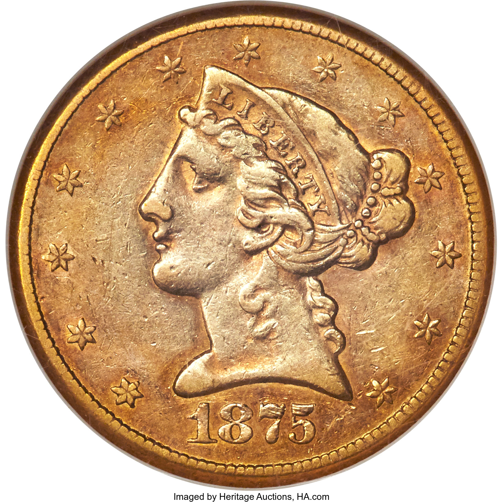 image for: 1875-CC $5 XF45 NGC. Variety 2-C....