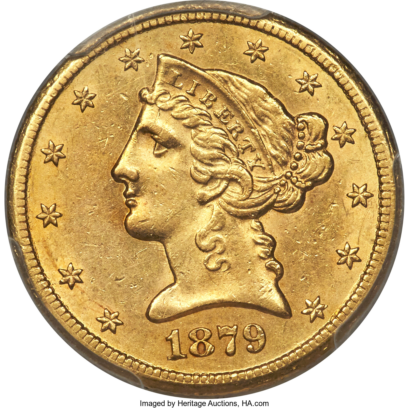 image for: 1879-CC $5 AU58 PCGS. Variety 1-A....
