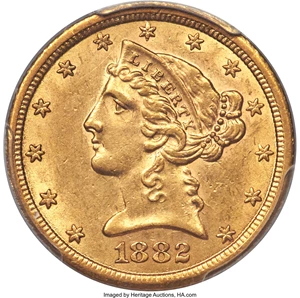 image for: 1882-CC $5 AU58 PCGS. Variety 1-A....