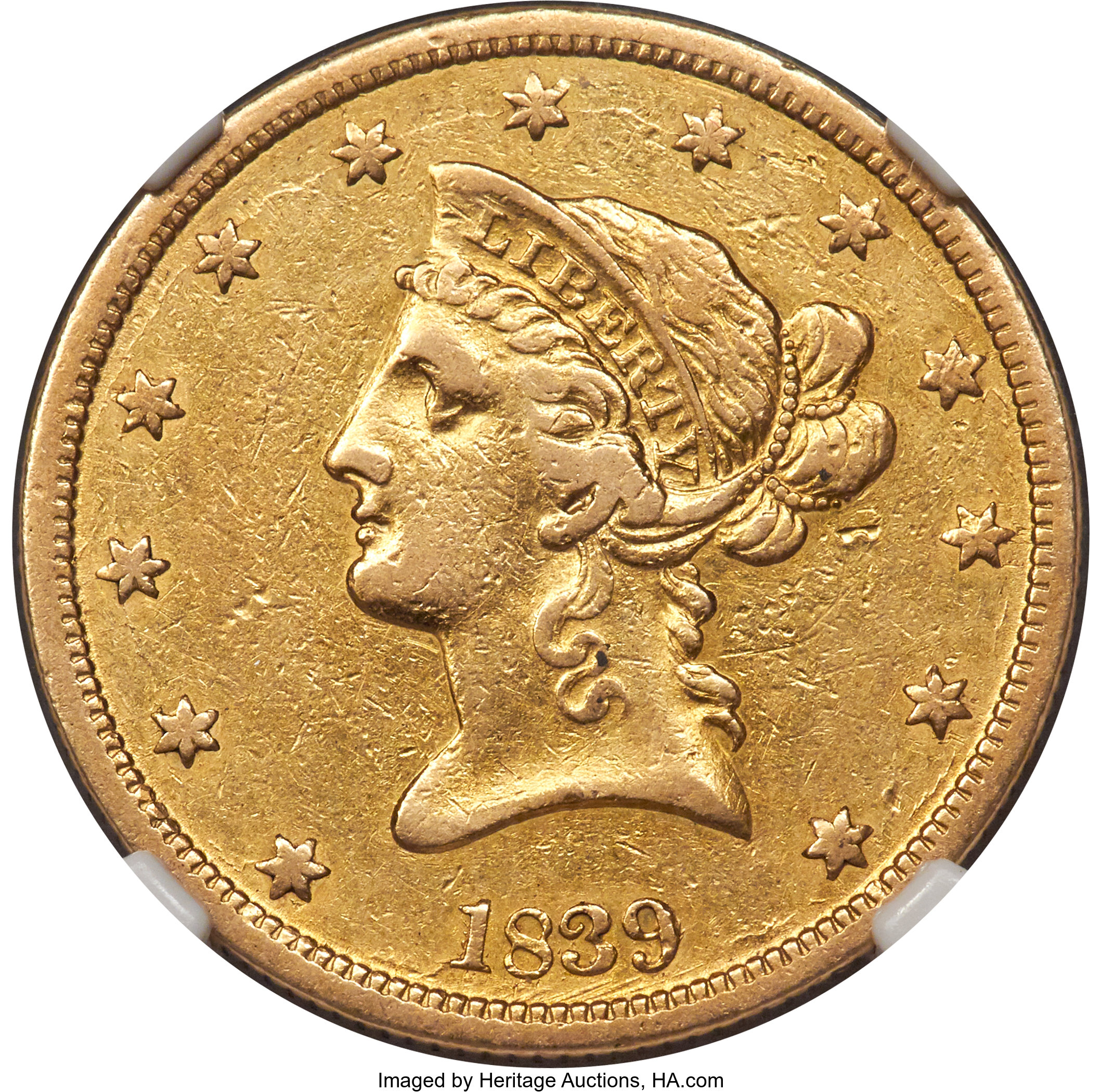 image for: 1839 $10 Small Letters, Head of 1840, XF40 NGC....