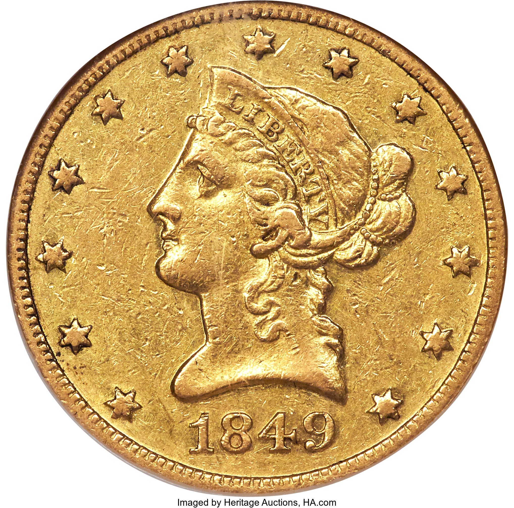 image for: 1849-O $10 AU50 NGC. Variety 2....