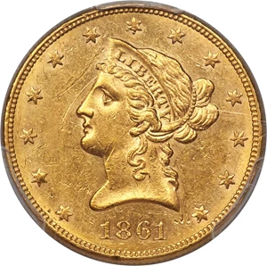 image for: 1861 $10 MS61 PCGS....