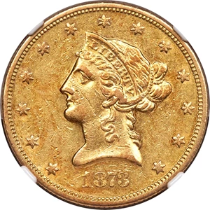 image for: 1873-S $10 AU50 NGC....