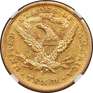 image for: 1873-S $10 AU50 NGC....