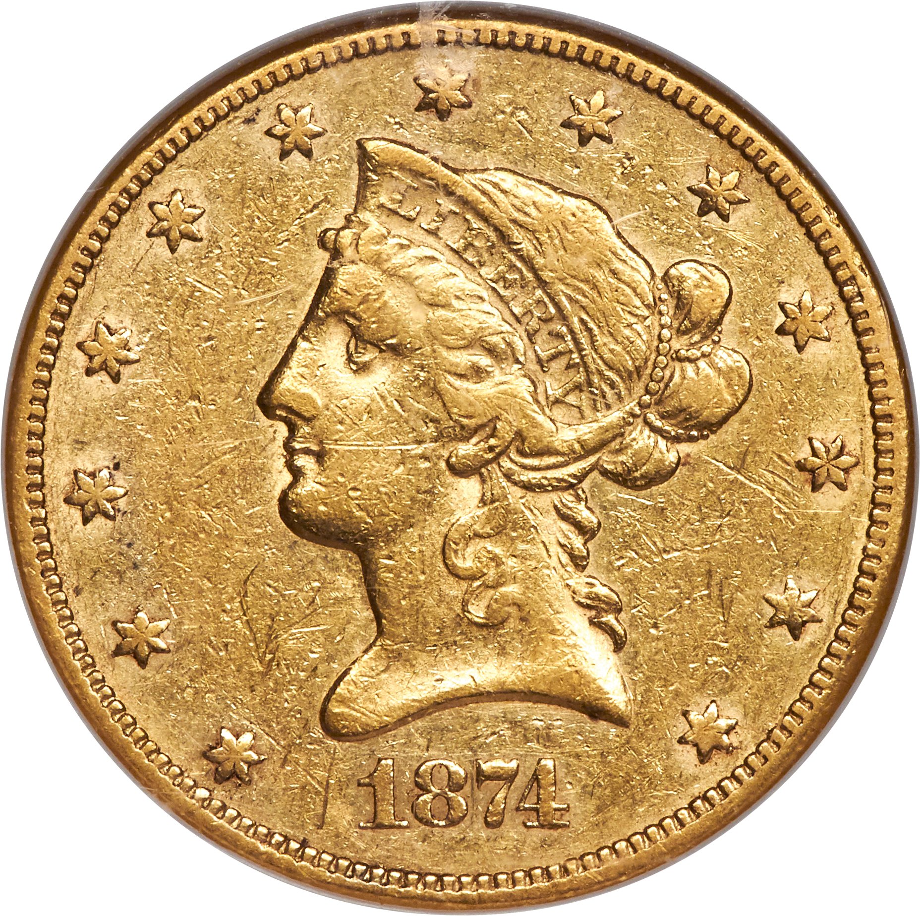 image for: 1874-CC $10 XF45 NGC. Variety 1-A....