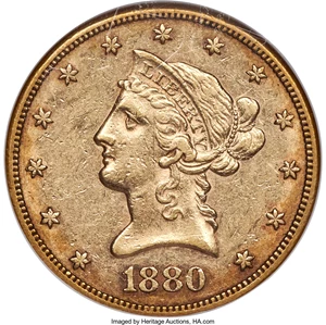 image for: 1880-CC $10 AU55 NGC. Variety 1-B....
