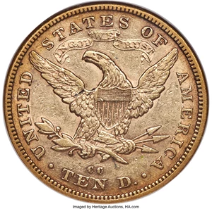 image for: 1880-CC $10 AU55 NGC. Variety 1-B....