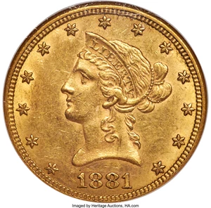 image for: 1881-CC $10 AU58 NGC. Variety 1-A....
