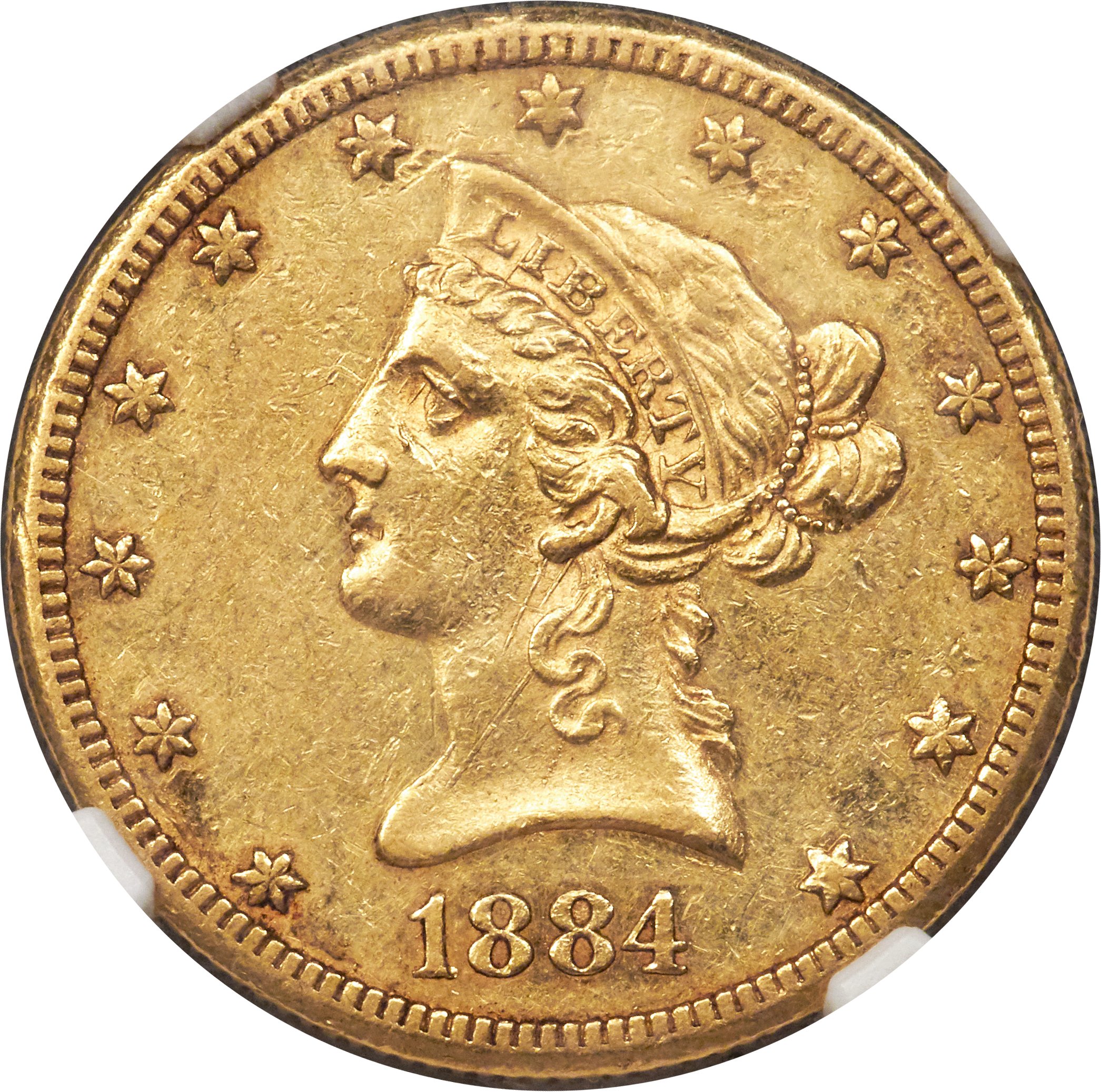 image for: 1884-CC $10 AU55 NGC. Variety 1....