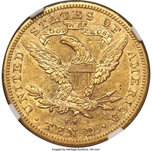 image for: 1893-CC $10 AU55 NGC. Variety 1-A....