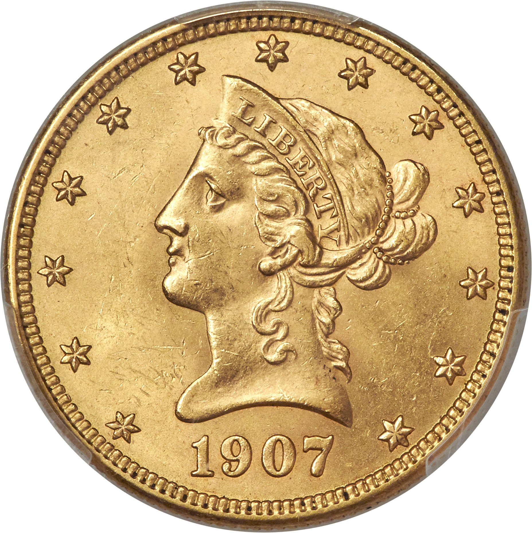 image for: 1907-D $10 MS64+ PCGS....