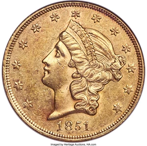 image for: 1851 $20 AU58 NGC....