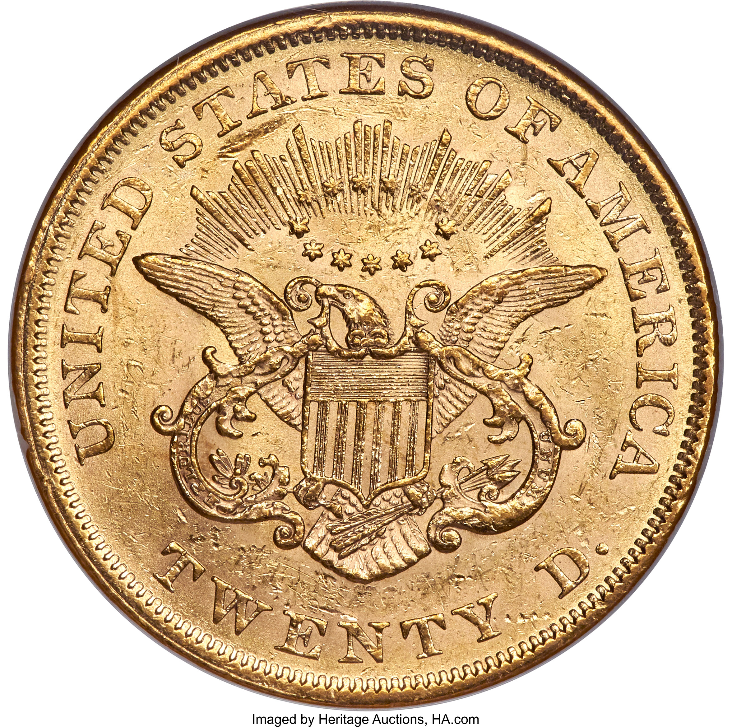 image for: 1853/2 $20 AU58 NGC....