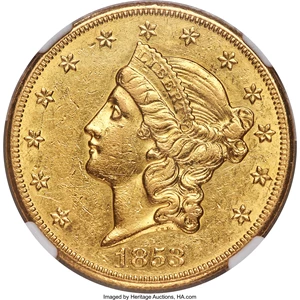 image for: 1853-O $20 AU55 NGC. Variety 1....