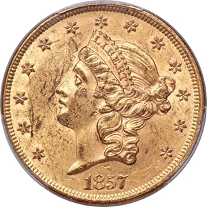 image for: 1857 $20 MS60 PCGS....