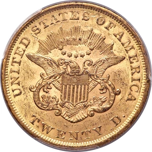 image for: 1857 $20 MS60 PCGS....