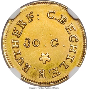 image for: (1831-34) G$1 C. Bechtler Dollar, 30 G., AU55 NGC. K-1, R.4....