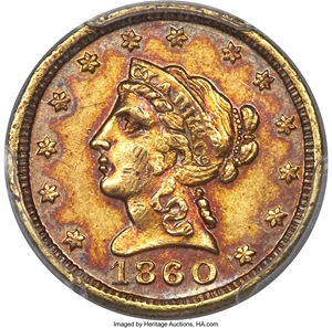image for: 1860 $2 1/2 Clark, Gruber & Co. Quarter Eagle AU55 PCGS. K-1, R.4....