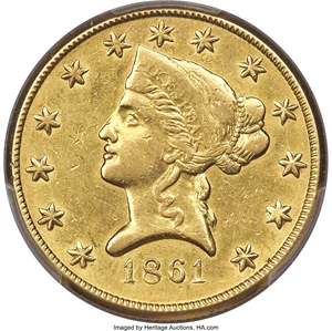 image for: 1861 $10 Clark, Gruber & Co. Ten Dollar AU53 PCGS. K-7, R.4....