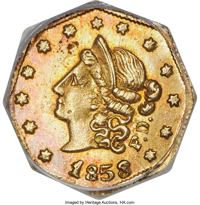 image for: 1853 50C Octagonal Liberty, Peacock Reverse, 50 Cents, BG-302, Low R.4, MS63 PCGS....