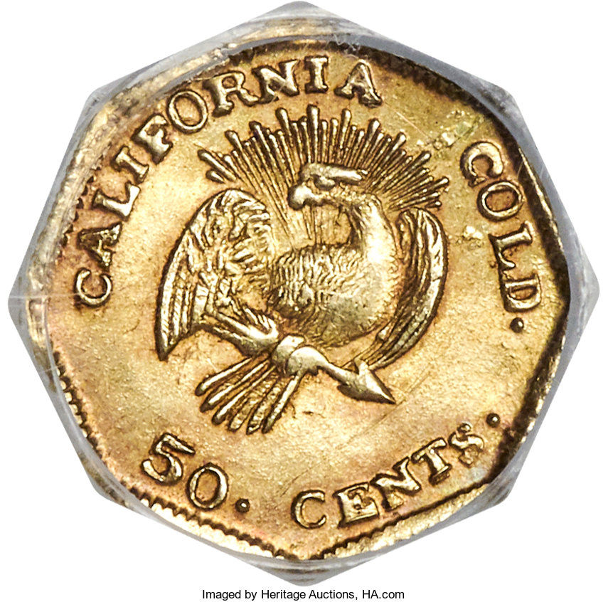 image for: 1853 50C Octagonal Liberty, Peacock Reverse, 50 Cents, BG-302, Low R.4, MS63 PCGS....