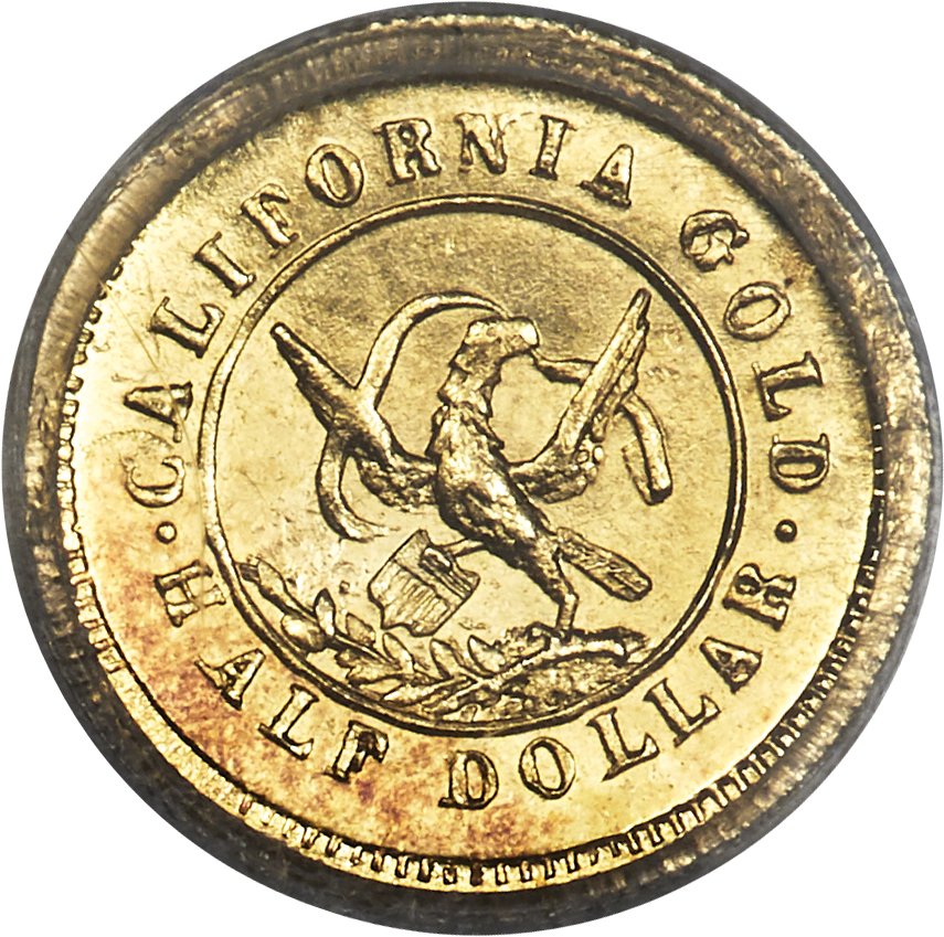 image for: 1853 50C Arms of California 50 Cents, BG-435, Low R.5, MS64 PCGS....