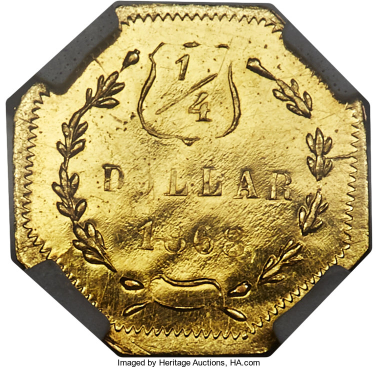 image for: 1868 25C Liberty Head Octagonal 25 Cents, BG-745, Low R.6, MS64+ Prooflike NGC....