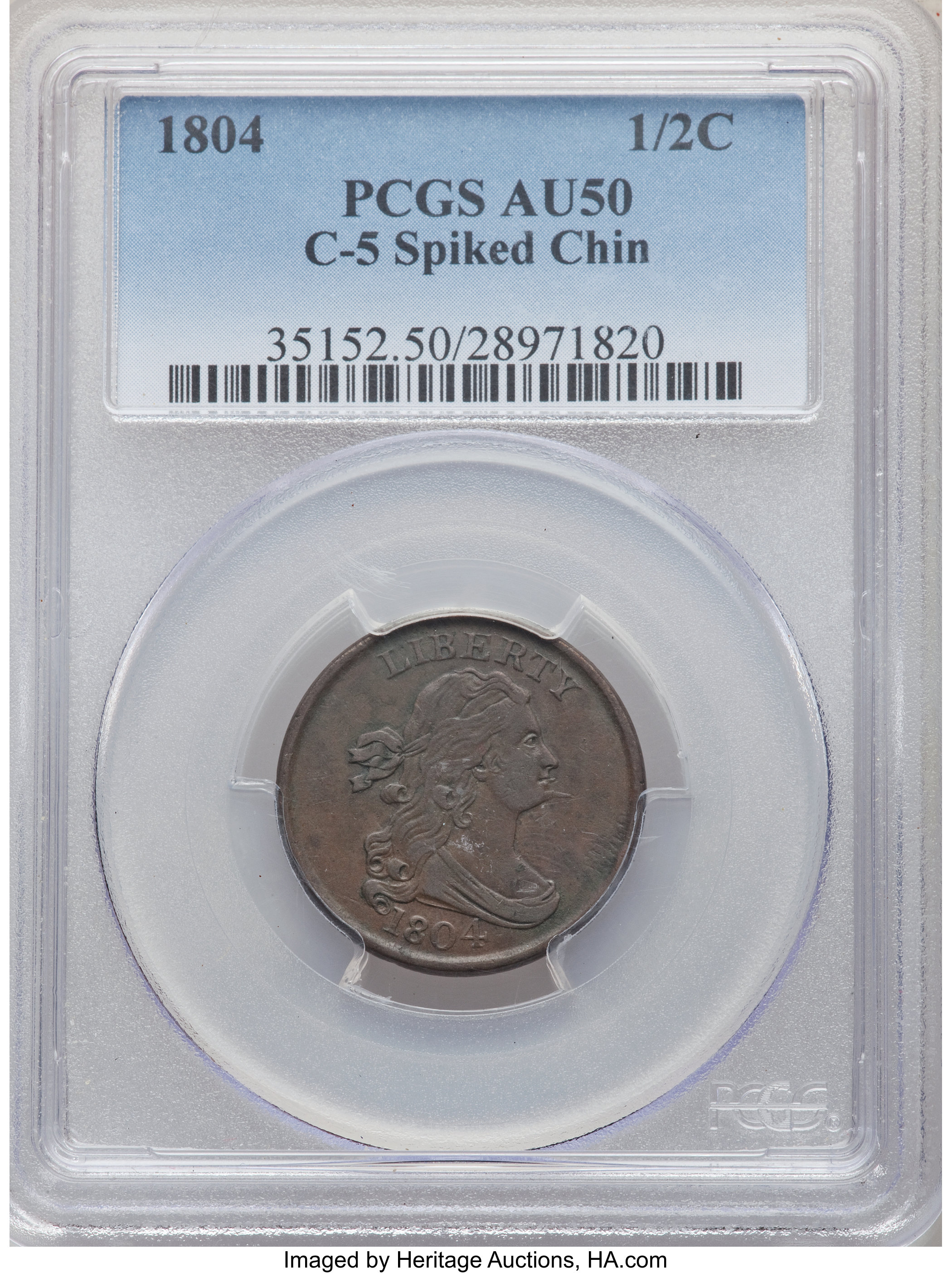 1804 1/2c Spiked Chin, C-5 MS BN AU50 BN CAC thumbnail 4