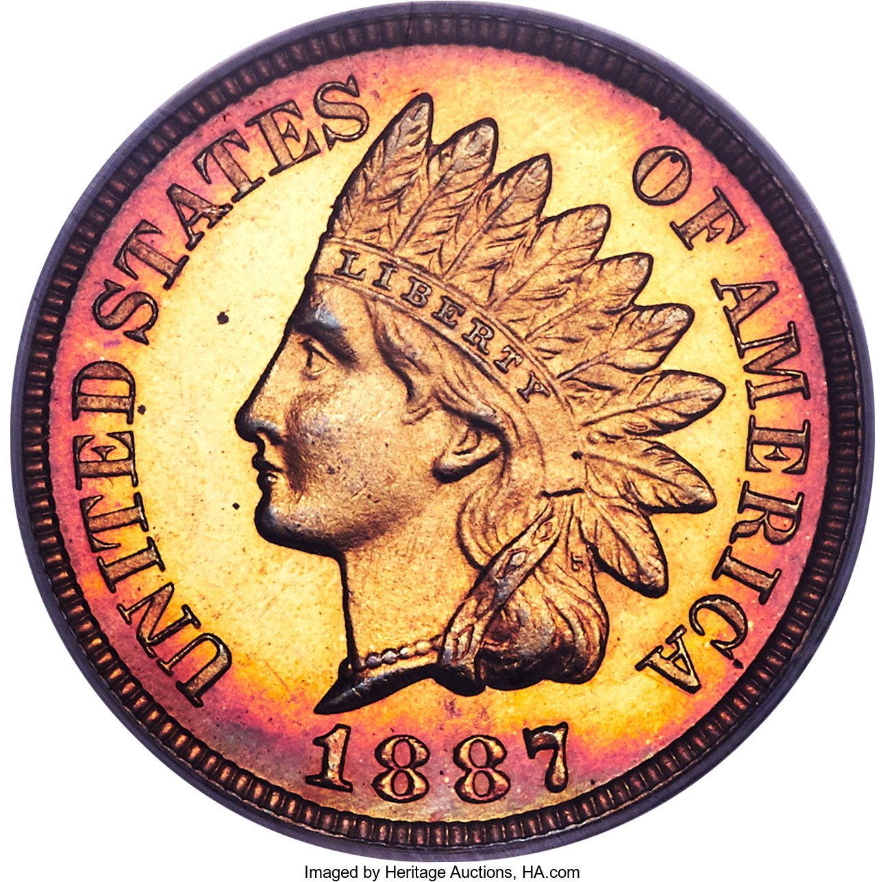 image for: 1887 1C PR64 Red and Brown PCGS. Gold CAC. PCGS Population: (118/78). NGC Census: (37/63). PR64. Mintage 2,960. From ...