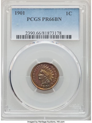 image for: 1901 1C PR66 Brown PCGS. PCGS Population: (11/1). NGC Census: (14/0). PR66. Mintage 1,985. From The Michelle McCaulle...