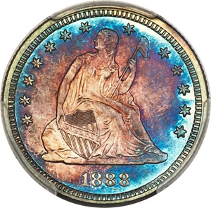 image for: 1888 25C PR64 PCGS. PCGS Population: (64/36 and 0/3+). NGC Census: (64/53 and 0/2+). PR64. Mintage 832....