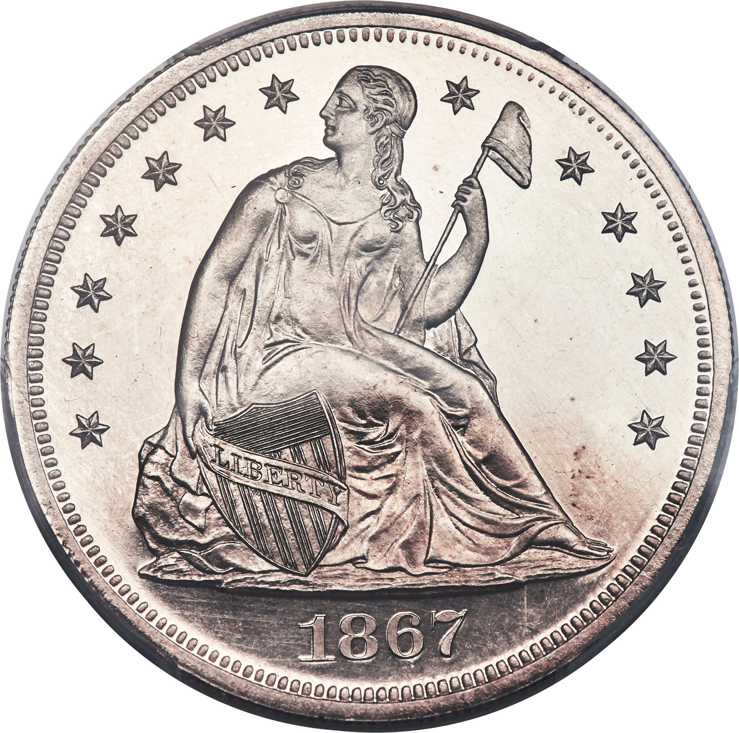 image for: 1867 $1 PR64+ Cameo PCGS. CAC. OC-P1, Low R.3....