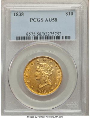 image for: 1838 $10 AU58 PCGS....