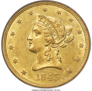 image for: 1843-O $10 AU58 PCGS. Variety 1....