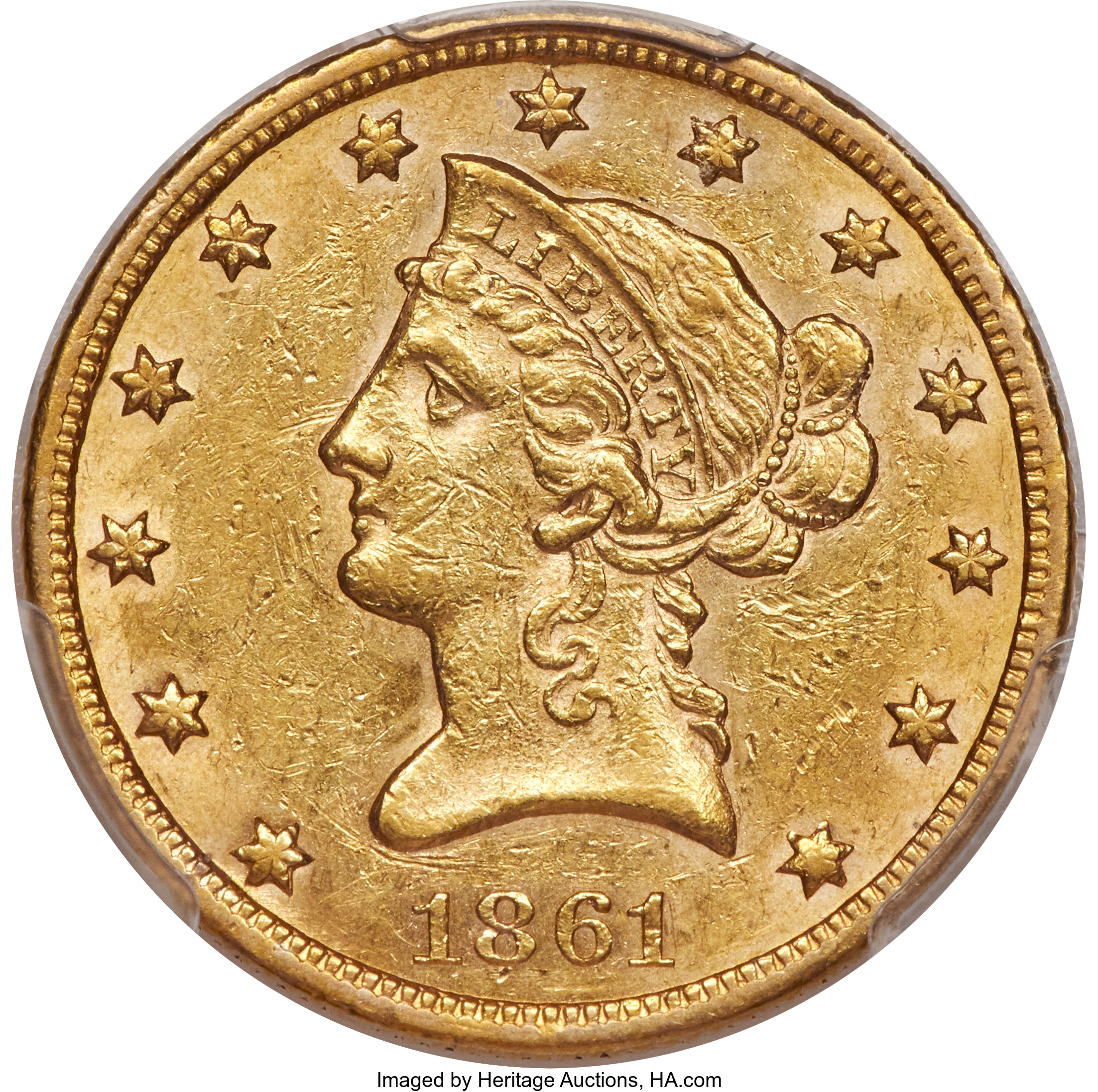 image for: 1861-S $10 AU55 PCGS. CAC....