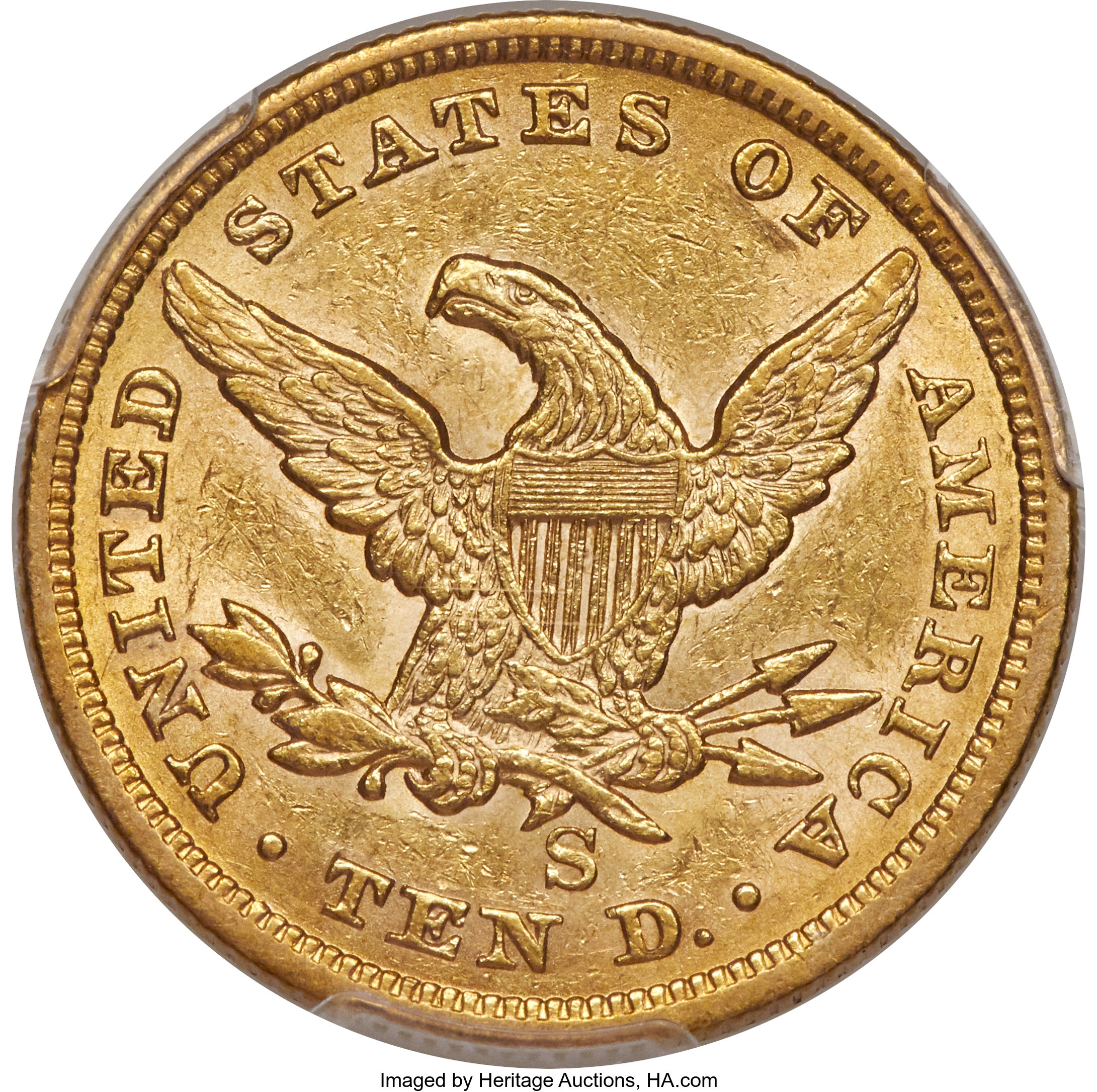 image for: 1861-S $10 AU55 PCGS. CAC....