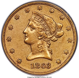 image for: 1863 $10 XF45 PCGS....