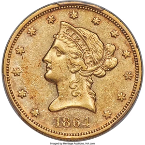 image for: 1864 $10 AU53 PCGS....