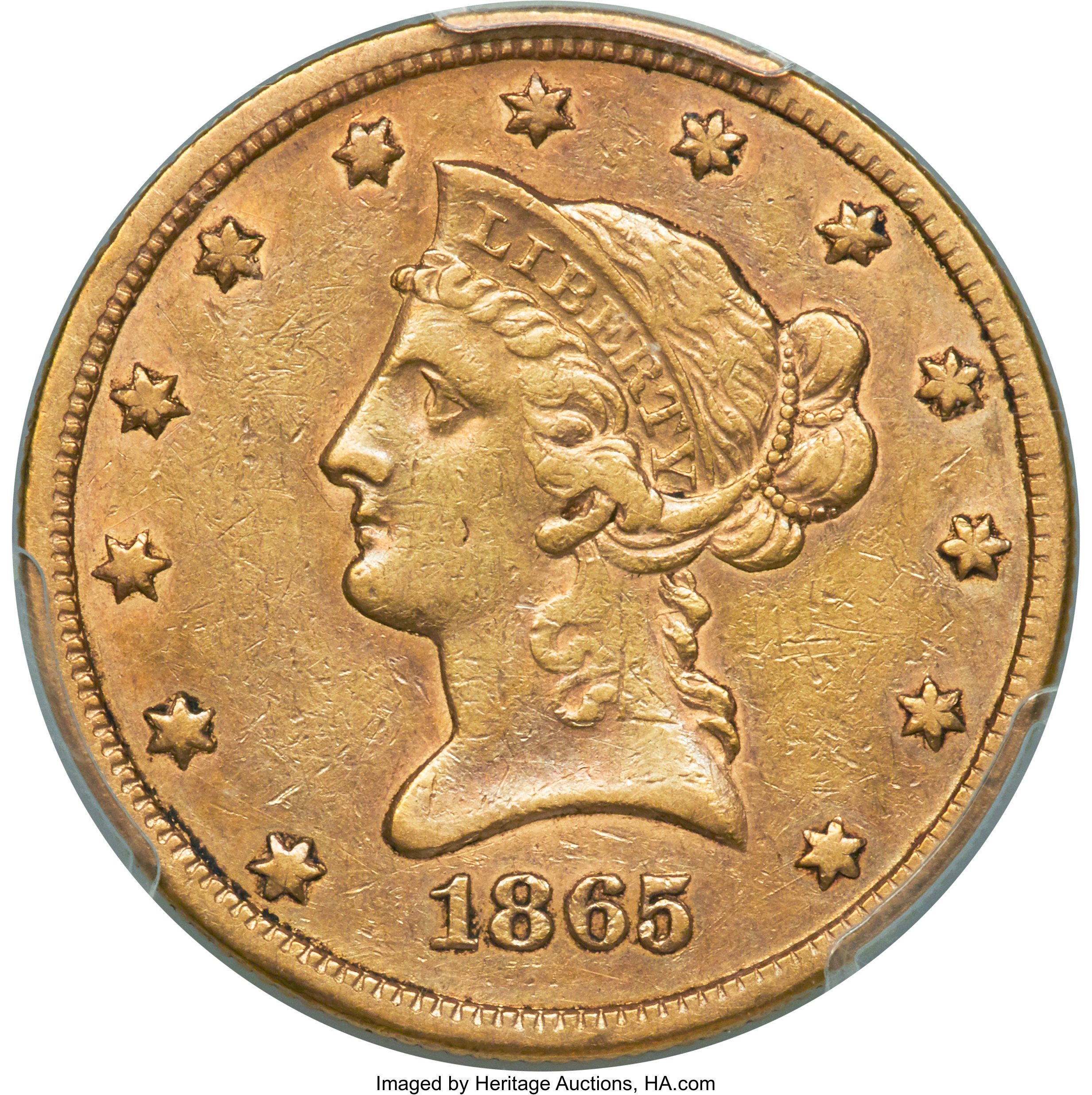 image for: 1865-S $10 XF45 PCGS. CAC....