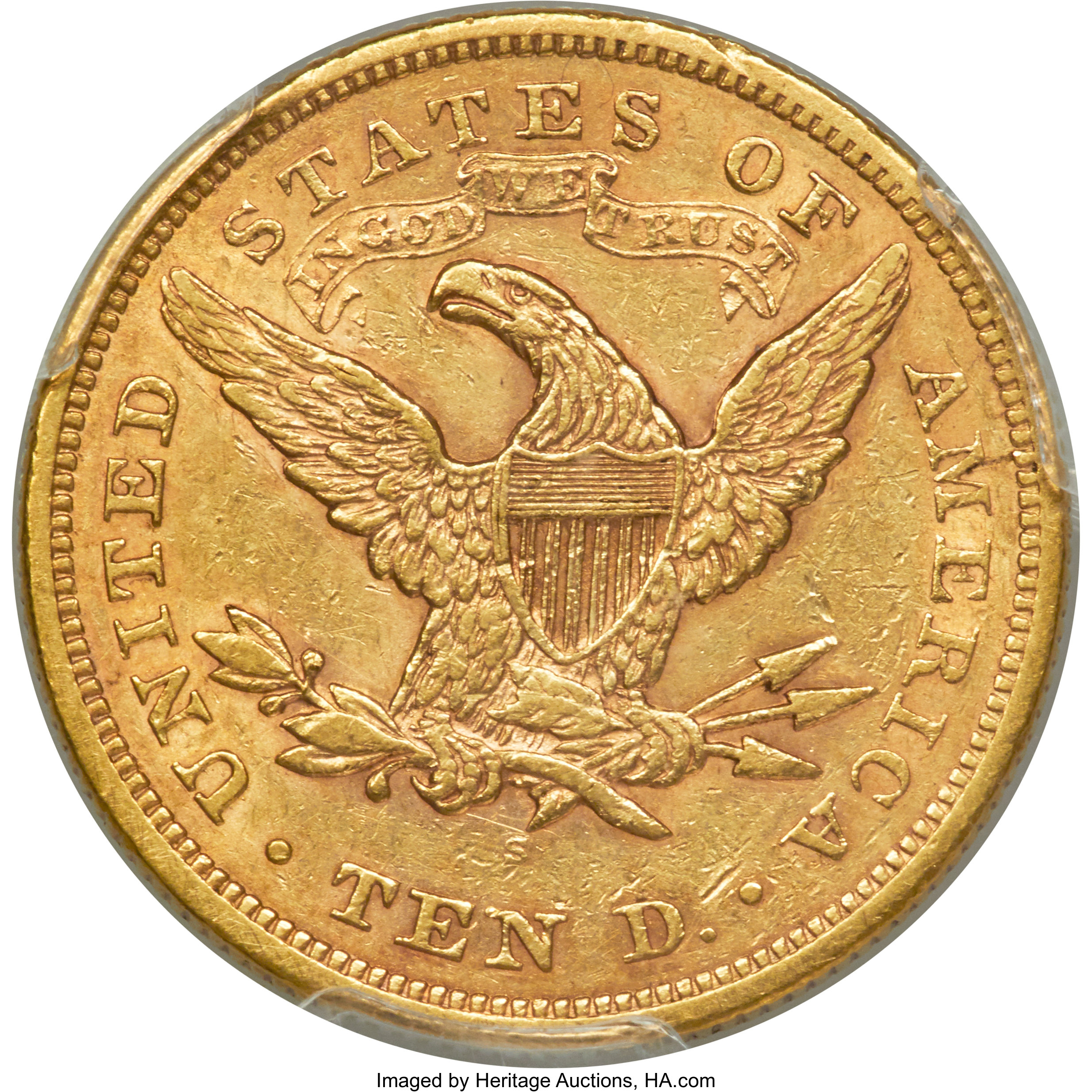 image for: 1866-S $10 Motto AU53 PCGS. CAC....