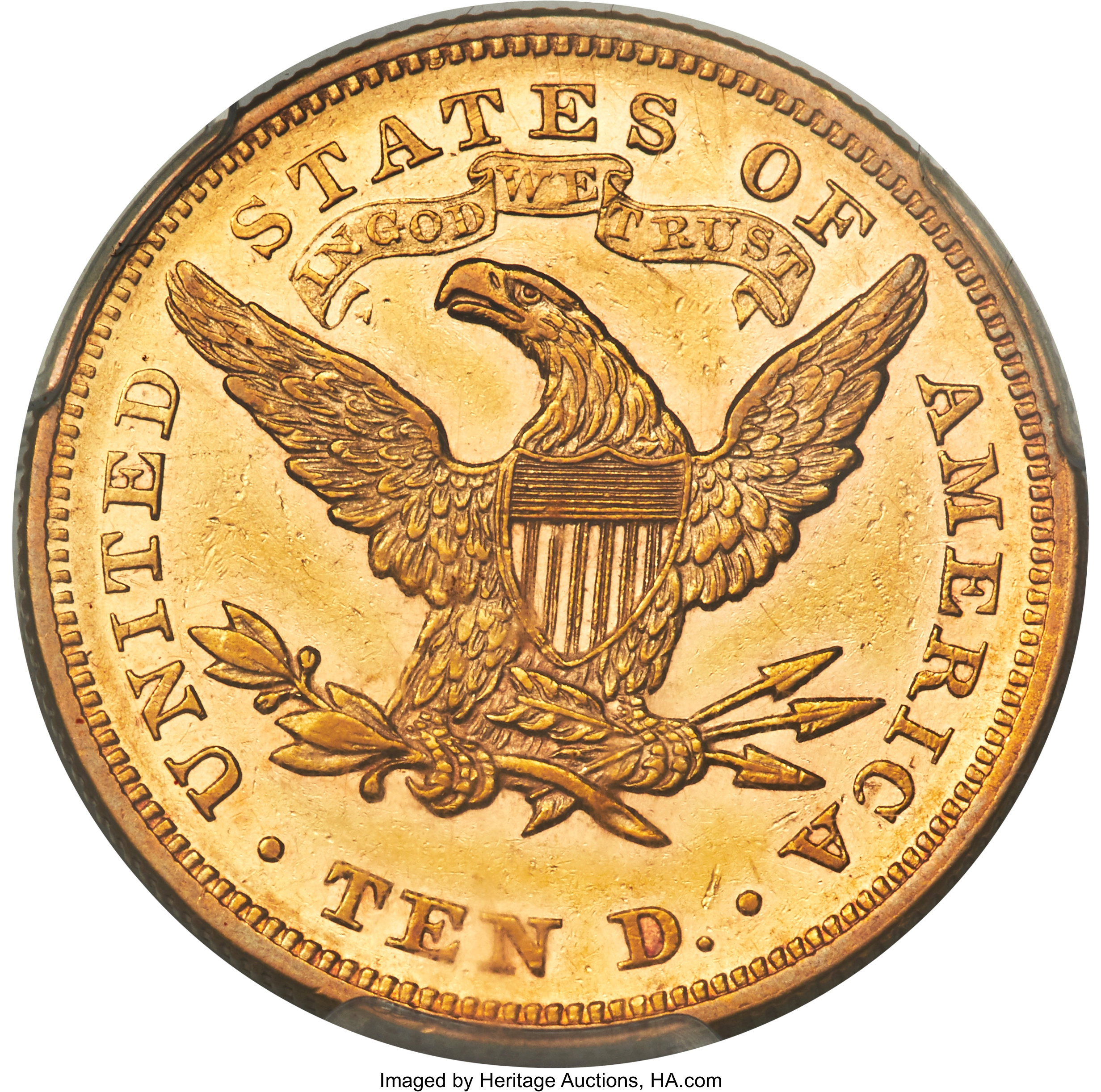image for: 1867 $10 AU58 PCGS....