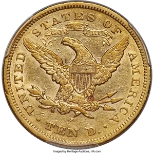 image for: 1867-S $10 AU50 PCGS. CAC....