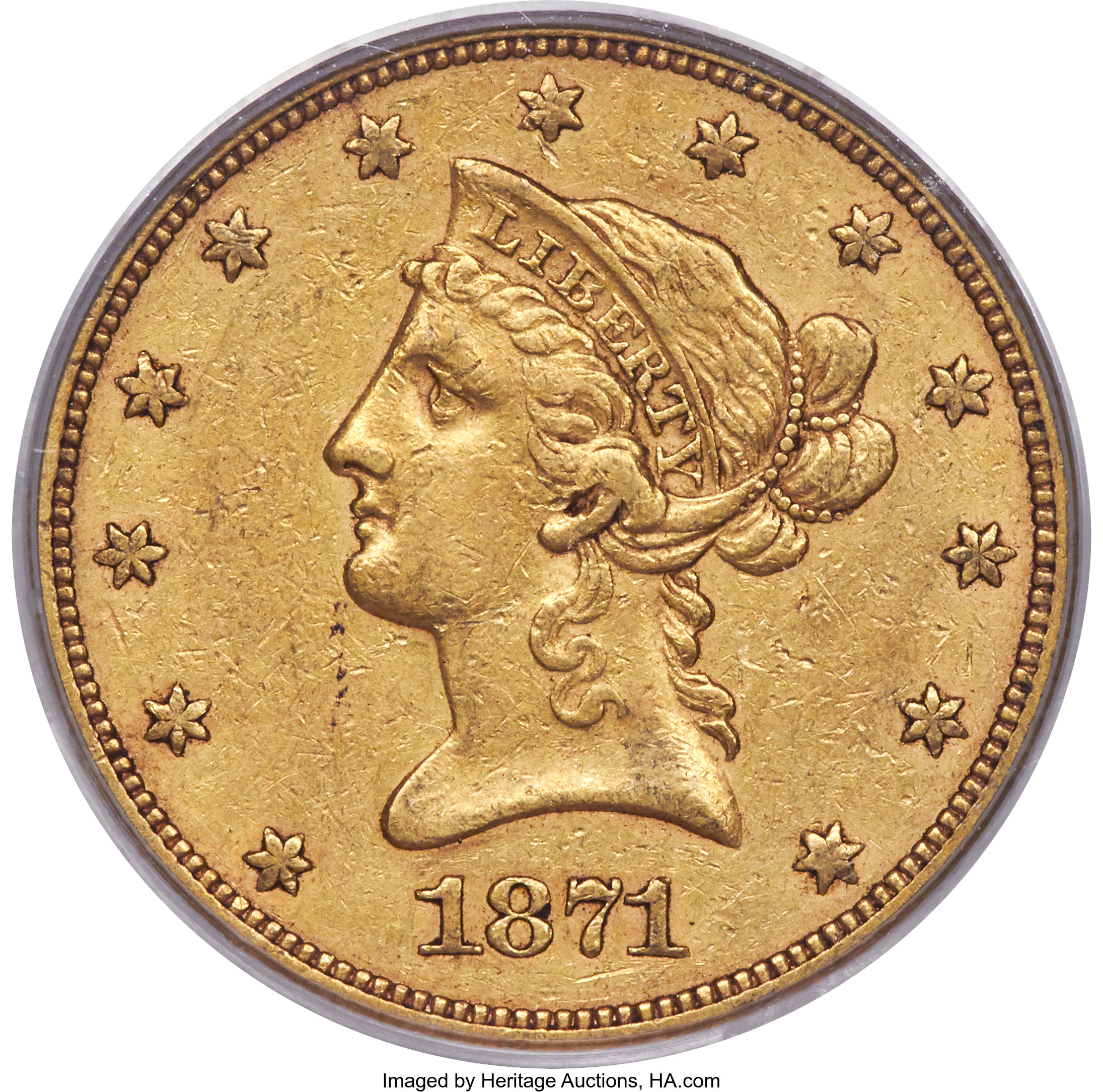image for: 1871-CC $10 XF45 PCGS. CAC. Variety 1-A....