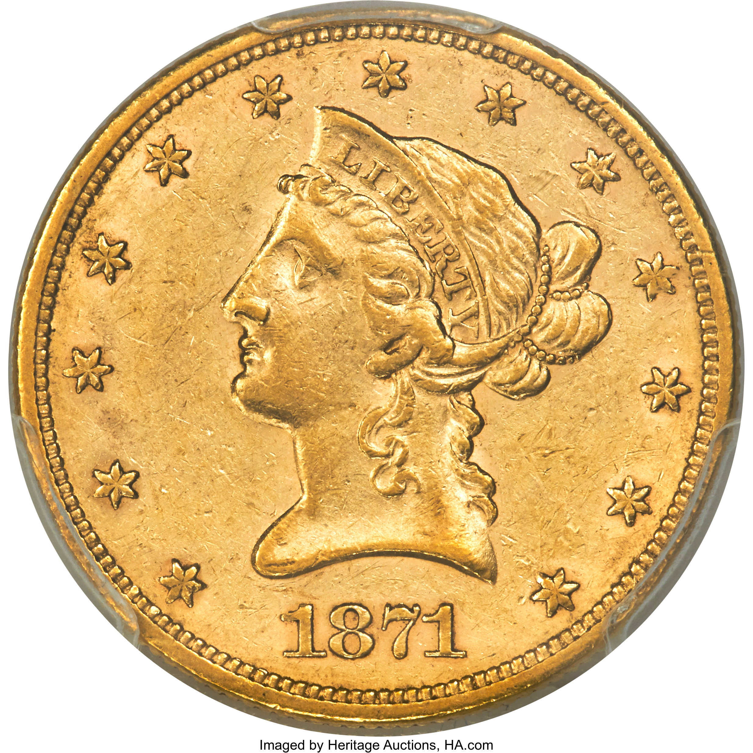 image for: 1871-S $10 AU53 PCGS....